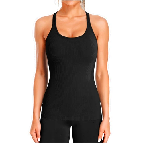 ATTRACO Ribbed Workout Tank Tops for Women with Built in Bra Tight Racerback Scoop Neck Athletic Top