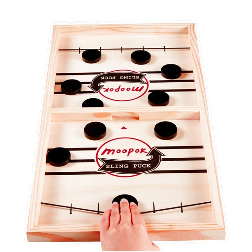 Moopok Fast Sling Puck Game,Wooden Hockey Game,Super Foosball Table,Desktop Battle Parent-Child Interaction Winner Slingshot Game,Adults and Kids Family Game Toys