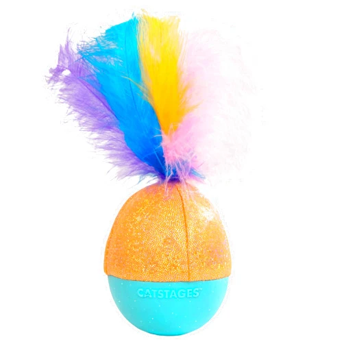 Catstages Whack N’ Wobble Ball Interactive Cat Toy Catnip Coated Wobble Ball with Feathers and Bells, Turquoise