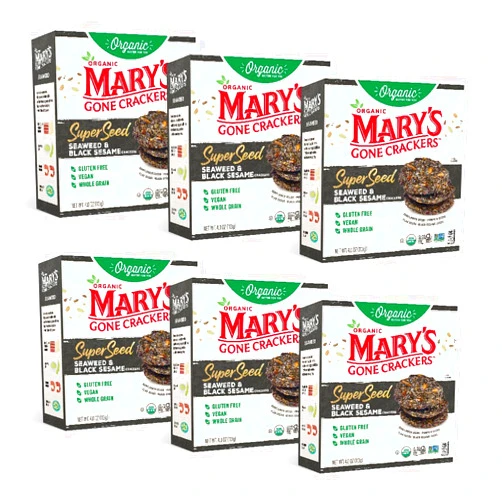 Mary's Gone Crackers Super Seed Seaweed & Black Sesame Crackers, Vegan Friendly, Kosher, USDA Certified Organic, Gluten Free & Non-GMO, 4 Ounce (Pack of 6)