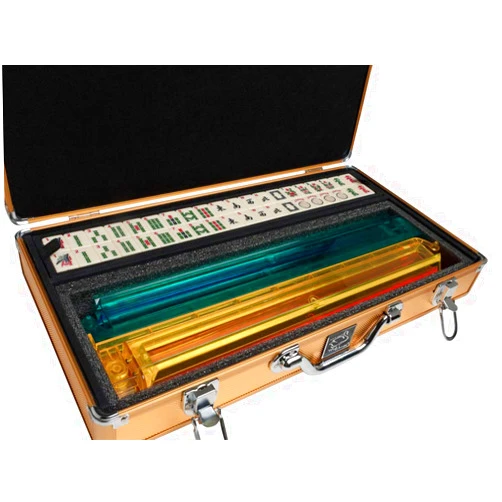 White Swan Mah Jongg Set - Ivory Tiles - Modern Pusher Arms - Aluminum Case - Gold