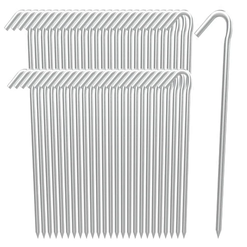 AAGUT Tent Stakes Metal Garden Edging Fence Hooks Yard Camping Stake Heavy Duty Galvanized 9 Inch 6 Gauge Tent Pegs for Tarp, Inflatable, Outdoor Christmas Decorations, 50 Pack