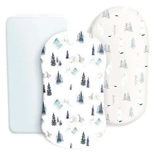 GRSSDER Stretchy Ultra Soft Fitted Bassinet Sheet Set 3 Pack, Universal Fit for Bassinets Baby Cradle Moses Basket Oval Rectangle Mattress Snug and Safe, Cute Wild Forest Mongooses for Baby