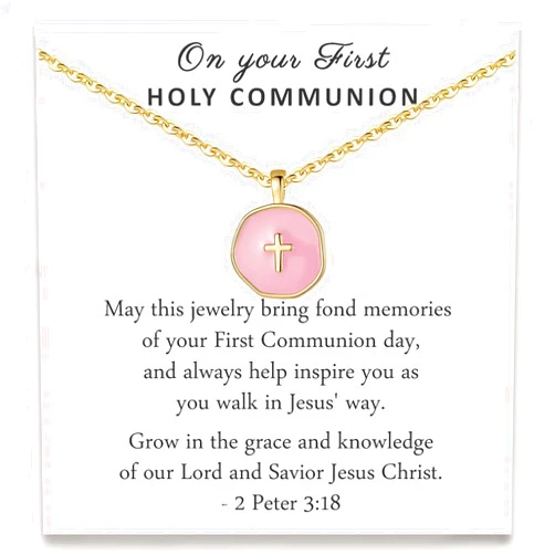 GINAZL Colorful Cross Necklace for Women Girls, Valentines Day | Birthday | First Communion | Christmas Gift | Easter Gifts