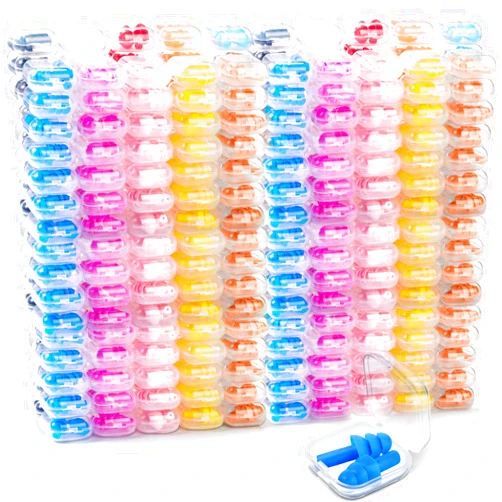 Sratte 300 Pairs Ear Plugs Bulk for Sleeping Noise Cancelling, Swimming, Shooting, Concerts, Snoring 10 Assorted Colors with Carry Cases Reusable Silicone Earplugs Soft Ear Plugs