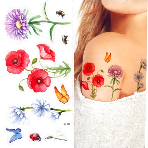 Supperb® Temporary Tattoos - Hand drawn Colorful Flower