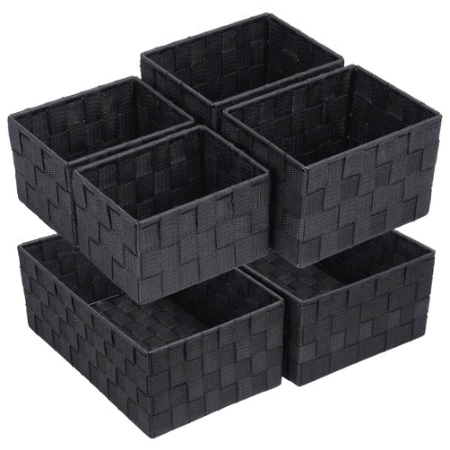 Posprica Woven Storage Baskets for Organizing 6 Pack, Large&Small Storage Cube Bins Set for Bathroom, Storage Boxes Container for Drawer, Closet, Shelf, Dresser, Black