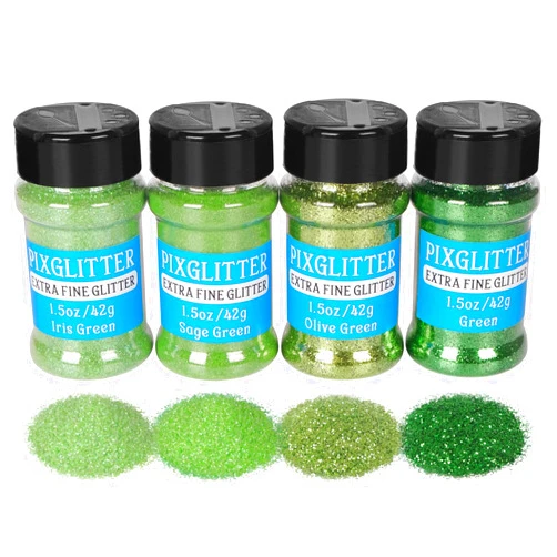 PIXGLITTER 4 Colors Fine Glitter Powder, Craft Glitter Powder Shake Jar for Resin Jewelry Art Crafts Making, Cosmetic Glitter for Nail Body Hair 1.5oz/Bottle (All Green Set)