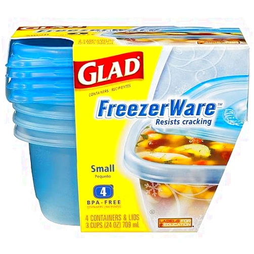BLOSSOMZ Glad Food Storage Containers, FreezerWare, Small, 24 oz, 4 Count