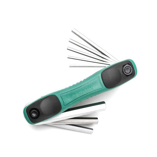SATA 8-Piece Metric Folding Hex Key Set with Alloy Steel Construction and Ergonomic Dual Material Comfort Grip - ST09121SJ