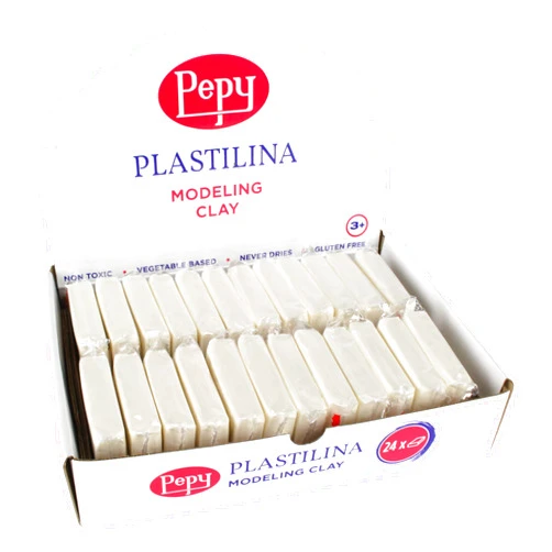 Pepy Plastilina Reusable and Non-Drying Modeling Clay; Set of 24 Bars, 1.4 Ounce Each, Perfect for Arts and Crafts Projects, White
