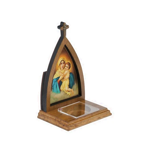 Intercession Wooden Chapel Shrine with Madonna and Child Image, Rosary Holder