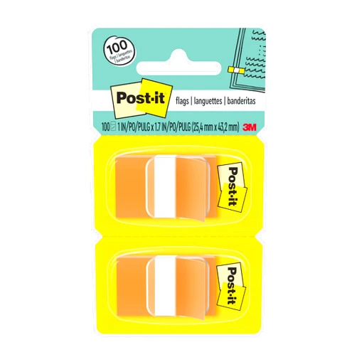 Post-it Flags, 50/Dispenser, 2 Dispensers/Pack, 1 in Wide, Orange (680-OE2)