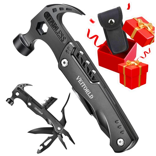 VEITORLD Christmas Stocking Stuffers for Men, Gifts for Men Dad Him, Anniversary Birthday Gifts Idea for Men Him Husband Boyfriend, All in One Tools Hammer Multitool, Camping Hunting Hiking Presents