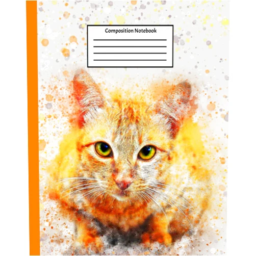 AJ Young Composition Notebook: Back-to-School Notebook | Wide Ruled | 8 x 10 | 100 Pages | Orange Cat Composition Book
