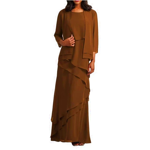 EcubMaker Mother of The Bride Dresses with Jacket Chiffon Tiered Ruffles Long Formal Evening Gowns MT066
