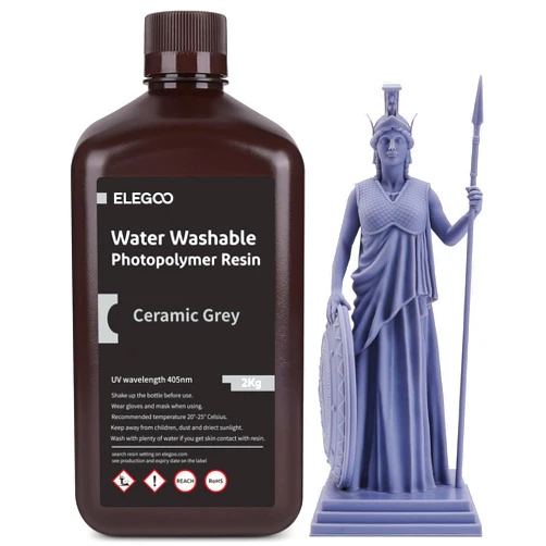 ELEGOO Water Washable 3D Printer Resin, Rapid Resin 405nm LCD UV-Curing Standard Photopolymer Resin for LCD 3D Printer Grey 2KG