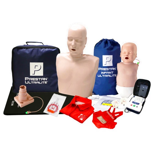 MCR Medical PRESTAN Ultralite CPR Manikin Bundle (1 Adult, 1 Infant), Medium Tone with AED UltraTrainer (Single) & MCR Accessories