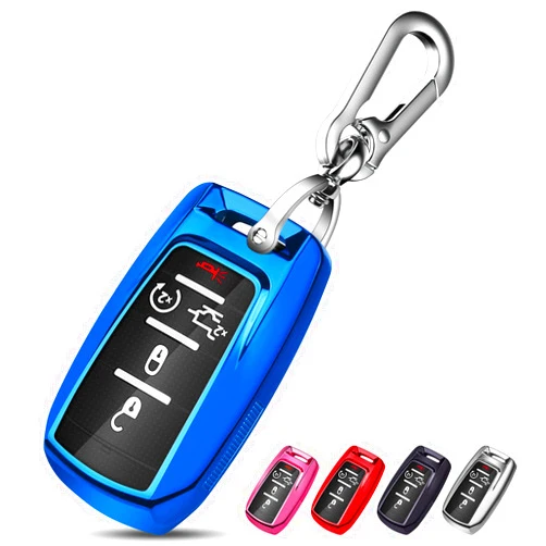 QBUC for RAM Key Fob Cover with Keychain Clip Soft TPU Key Case Compatible with 2019 2020 2021 2022 Dodge Ram 1500 2500 3500 4500 5500 Smart Remote Accessories (Blue)