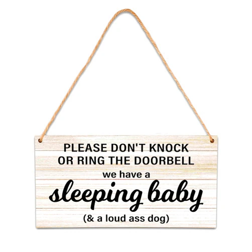 Ycyfckdr Baby Sleeping Sign - Do Not Knock Or Ring Doorbell, Rustic Hanging Sign For Front Door, Nursery Home Bedroom-B06