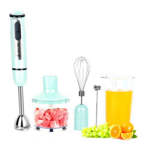 ISILER Immersion Hand Blender, ISILER 5-in-1 500-Watt Multi-Purpose Stick Blender with 860ml Food Chopper, 600ml Container, Milk Frother, Egg Whisk, 8-Speed for Puree Infant Food Smoothies Soups