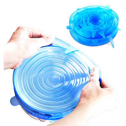 YAZJIWAN Silicone Stretch Lids, Durable & Eco-Friendly Elastic Lids Reusable Heat Resistant Various Sizes Cover for Bowl (Blue-6pack)