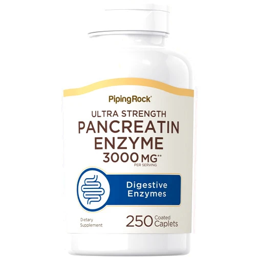Piping Rock Pancreatin Digestive Enzymes | 3000mg | 250 Caplets | Ultra Strength | Non-GMO, Gluten Free Supplement