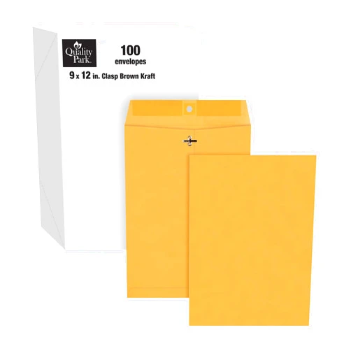 Quality Park 9 x 12 Clasp Envelopes with Deeply Gummed Flaps, Great for Filing, Storing or Mailing Documents, 28 lb Brown Kraft, 100 per Box (QUA37890)