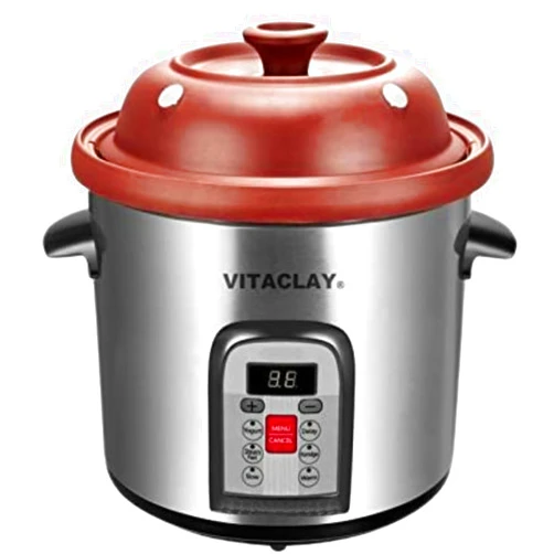 Vitaclay Smart Organic Clay Multi Crocks Stock Pot - Toxin Free Clay Electric Pot for Cooking Bone Broth, Large Slow Cooker, Yogurt Maker, Stew Pot with Natural Earthen Clay Crock, 6 quart / 5.7 liter