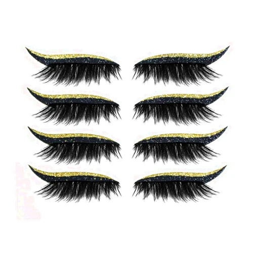 Aaiffey Eyelash Stickers,Reusable Eyelid And Eyelash Stickers Makeup Stickers Instant Outline Easy Quick Application -Women Makeup Eyeliner stickers 4Pairs (Gold)