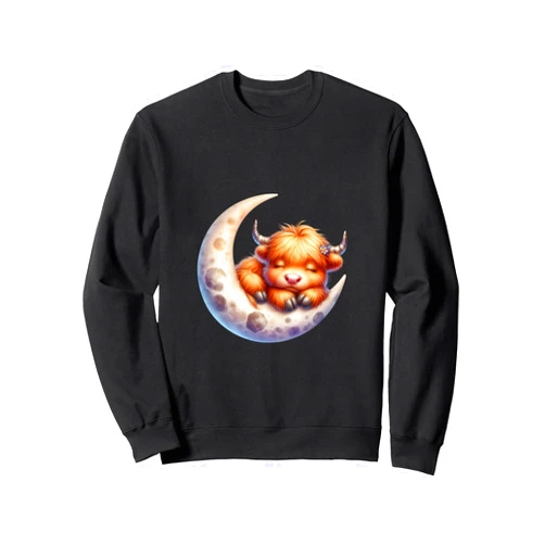 Cute Baby Highland Cow Sleeping on the Moon Heifer Farm Sweatshirt