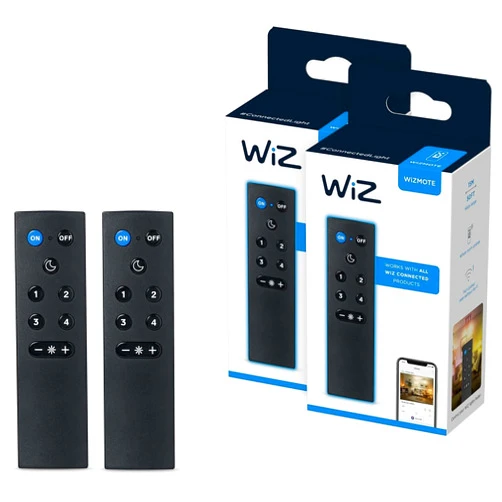 WiZ Connected WiZ Remote - Pack of 2 - Works with All WiZ Connected Products - Turn Lights On or Off, Brighten or Dim The Room - Control with WiZ Connected App or Voice Assistant - No Hub Required - Black