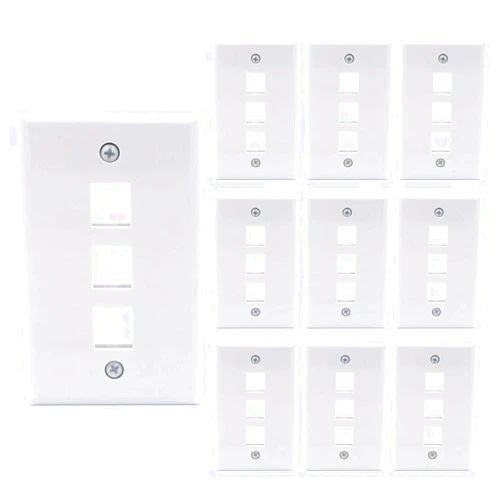 VCE 3 Port Keystone Wall Plate UL Listed (10-Pack), Single Gang Wall Plates for RJ45 Keystone Jack and Modular Inserts, White