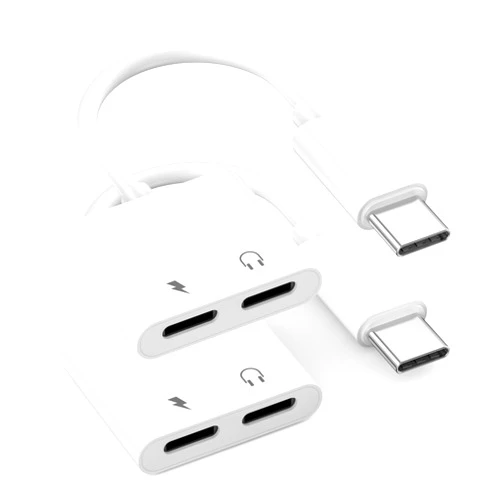 Ucaca USB C to USB C Headphone Jack Adapter, 2 Pack Dual USB Type C Headphone Jack Aux Audio and Charger Splitter Adapter Dongle for iPhone 16/16 Plus/16 Pro/16 Pro Max/15/15 Plus/15 Pro/15 Pro Max