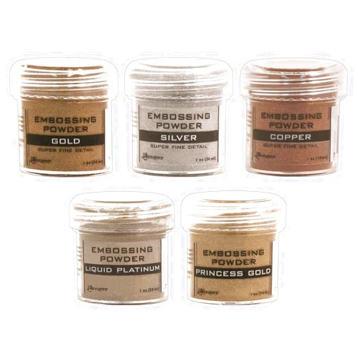 Ranger - Heat Embossing Powder for Cardmaking - Metallic - Gold, Silver, Platinum, Copper & Princess Gold - 5 Item Bundle