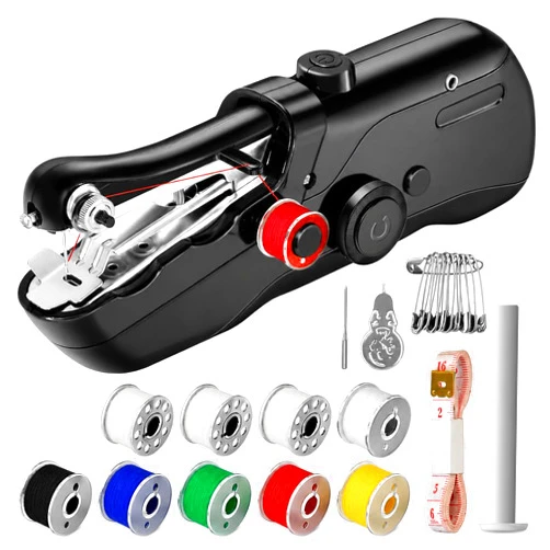 TMANI Handheld Sewing Machine,Cordless Mini Portable Sewing Machine for Beginners | Electronic Small Mending Machine for Quick Stitching, Hemming, & DIY Crafts (Black)