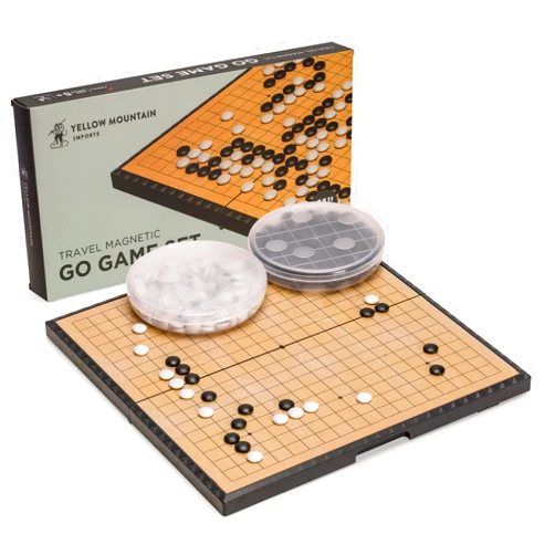 Yellow Mountain Imports Medium Magnetic 19x19 Go Game Set Board, 11-Inch with Single Convex Plastic Go Stones - Folding, Portable & Travel-Size Set