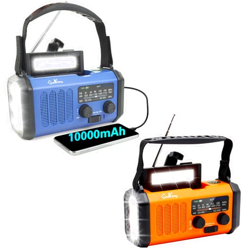 Gustermmy 10000mAh Blue Crank Solar Emergency Weather Radio + 10000mAh Orange Crank Solar Emergency Weather Radio