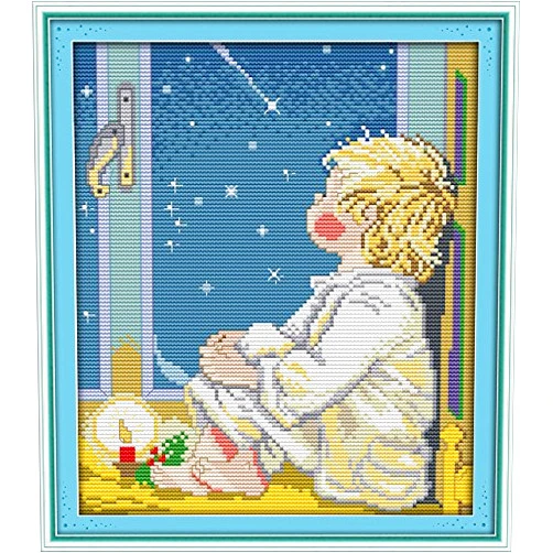 Maydear Cross Stitch Kits Stamped Full Range of Embroidery Starter Kits for Beginners DIY 11CT 3 Strands -Look at The Stars 13×14.6 (inch)
