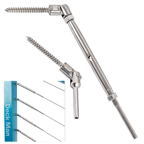 Deck Man 1/8 inch T316 Stainless Steel Adjustable Angle Single Lag Screw Cable Railing Kit/Hardware for Wood Posts Marine Grade (6 Pairs)