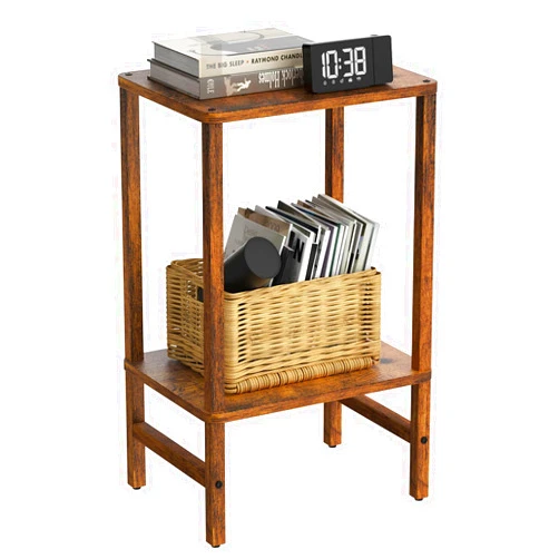 YUFAM Side Table End Table Tall Night Stand 2-Tier for Living Room Bedroom Bathroom Office Furniture Brown