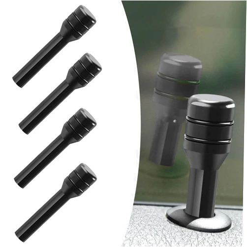 Dawfall 4 PCS Car Door Lock Knob, Alloy Safety Door Lock Buckle with Easy-Grip Rubber Ring, Personalized Modified Door Lock Status Button Decoration, Universal for Car Interior Accessories (Black)