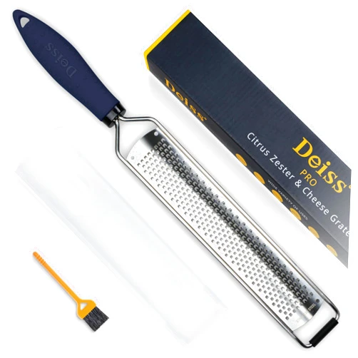 Deiss PRO Lemon Zester & Heavy Duty Cheese Grater & Vegetable Grater — Parmesan Cheese, Lemon, Garlic, Nutmeg, Chocolate, Fruits, Vegetables, Ginger Grater - Stainless Steel Cheese Shredder - Black