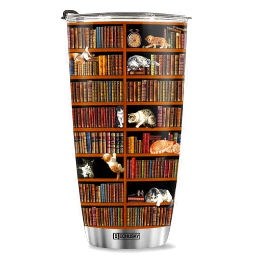 BECHUSKY Cat Library Bookshelf Tumbler Cat Bookshelf Tumbler Cat Book Lover Tumbler Librarian Reading Book Bookish Gift For Friends Readers Bookworm Book Lovers On Birthday Christmas Anniversary