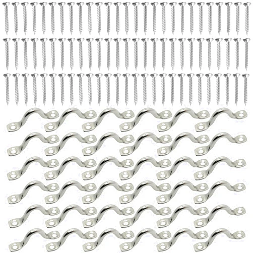 VITALNOS 60 Pcs Boat Eye Straps, 316 Stainless Steel Bimini Boat Top Pad Eyes, M5 Kayak Deck Loops with 120 Pcs Screws, Tie Down Points for Kayak, Canoe, Rigging, Hanging U Hooks for Marine Use