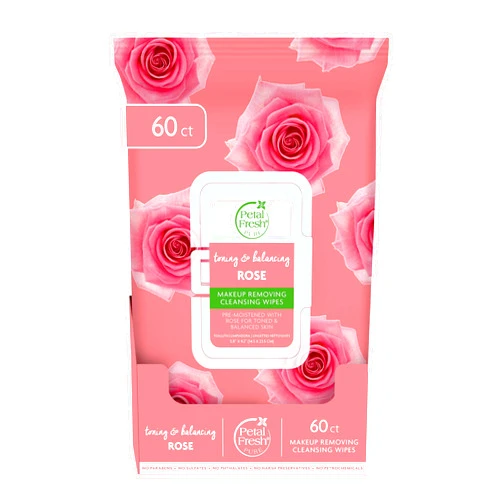 Petal Fresh Pure Brightening Rose Makeup Removing, Cleansing Towelettes, Gentle Face Wipes, Daily Cleansing, Vegan and Cruelty Free, 60 count