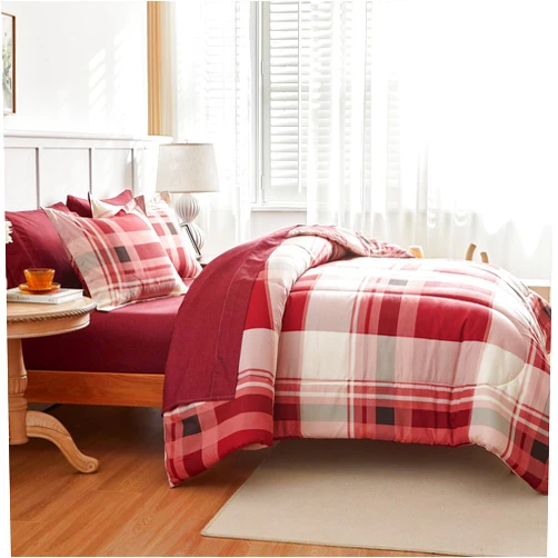AIKASY Bed in a Bag 7 Piece Queen, Plaid Home Decor Soft Microfiber Reversible Bed Comforter Set for All Season (1 Comforter, 2 Pillow Shams, 1 Flat Sheet, 1 Fitted Sheet, 2 Pillowcases)