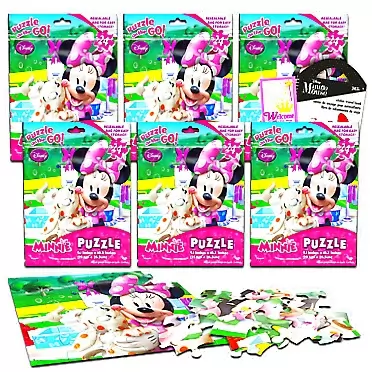 Classic Disney Disney Minnie Mouse Party Favors Set Minnie Party Decorations Bundle - 6 Pc Minnie Puzzles, Stickers and More! For Kids, Children, Toddlers (Disney Party Favors)