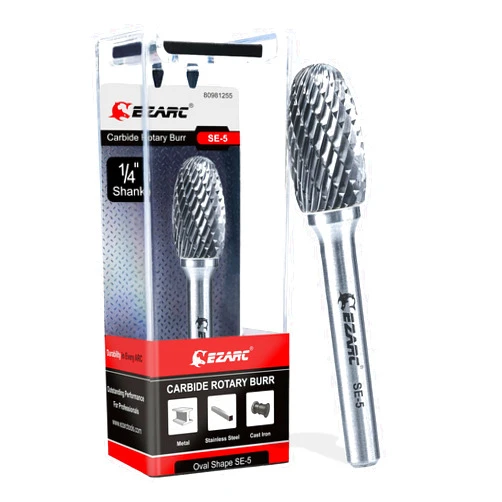 EZARC Tungsten Carbide Rotary Burr Bit, SE-5 Ball Double Cut Carbide Burr 1/4