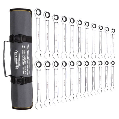 Spurtar 22 Pieces Ratchet Wrenches Set 1/4''-3/4'' & 6-18mm Ratcheting Wrench Set 72 Teeth Combination Wrench Sets CR-V Steel Mirror Finish Ratchet Wrench Set with Portable Carrying Bag Gadget for Men